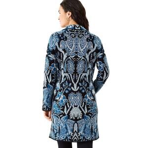 J.Jill Cardigan Prussian Blue Sweater Coat | Floral Tapestry Collared Duster  XS